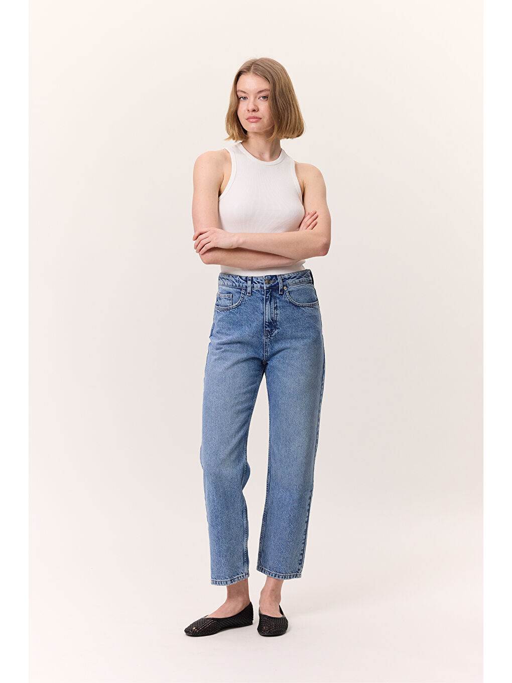 Yüksek Bel Mom Fit Jean Mavi-3