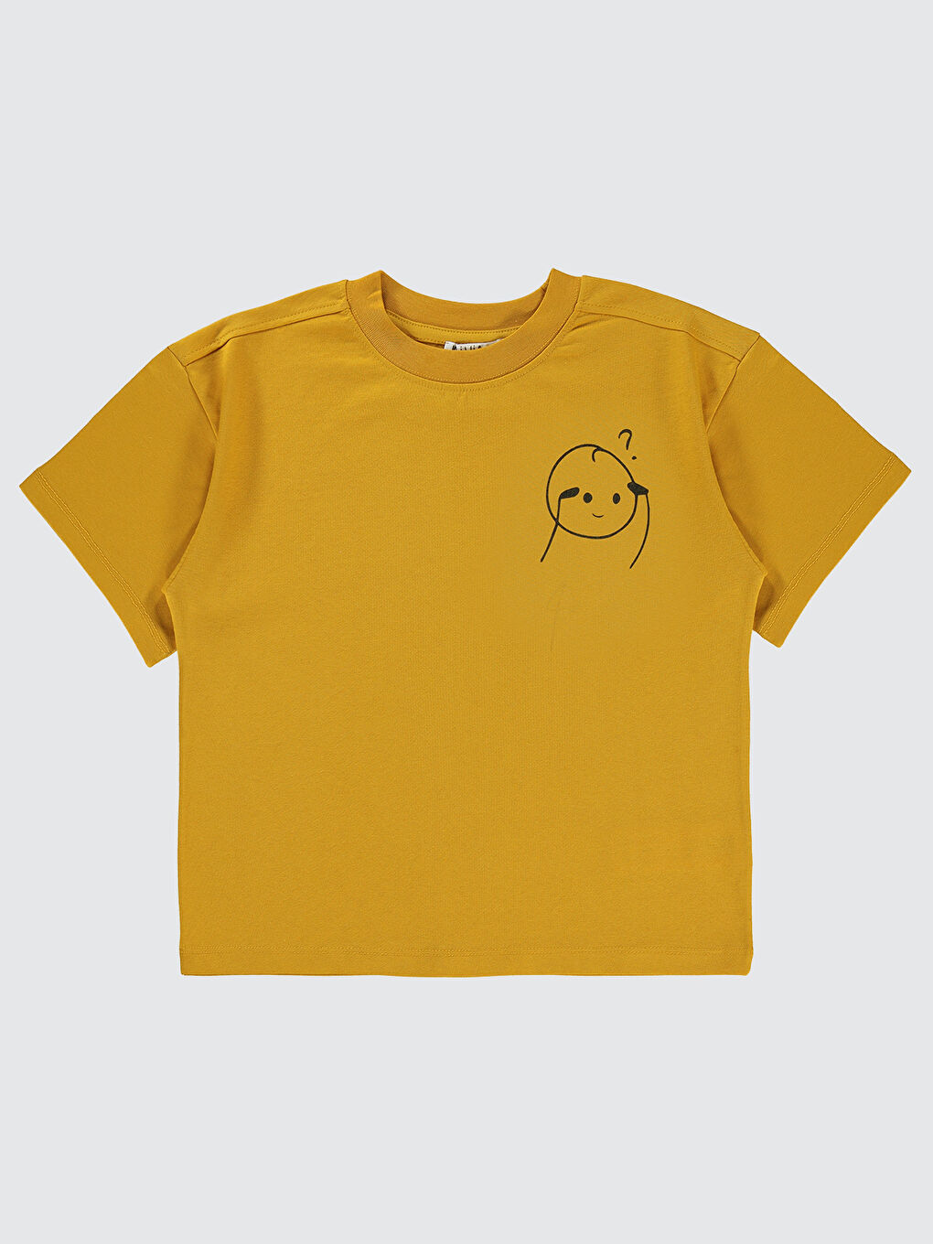 Kahverengi Mivil Oversize Çocuk Tişört 6-9 Yaş Hardal