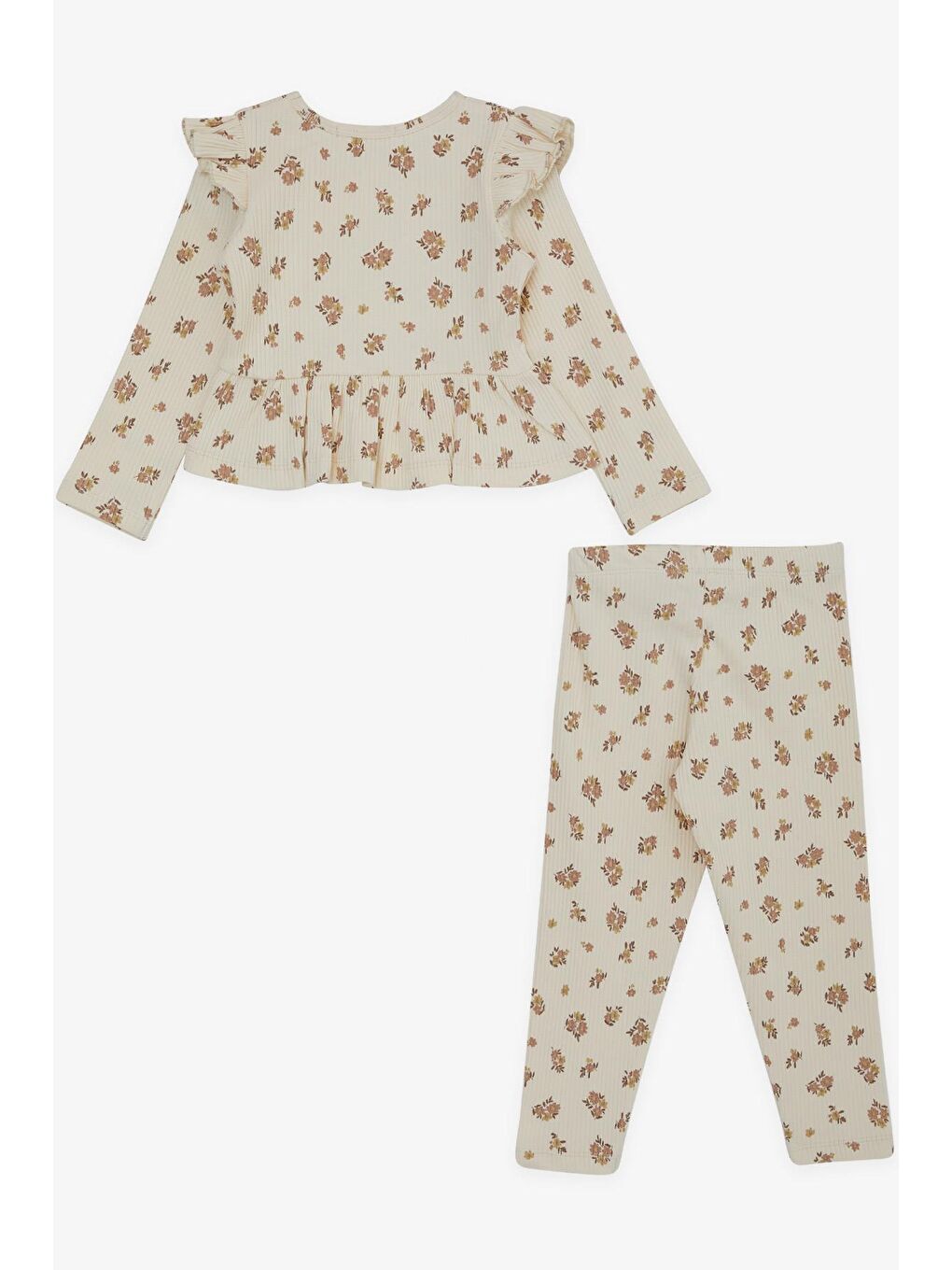 Ekru Kız Bebek Taytlı Takım Çiçekli Düğme Aksesuarlı Krem (2-6 Yaş)-1