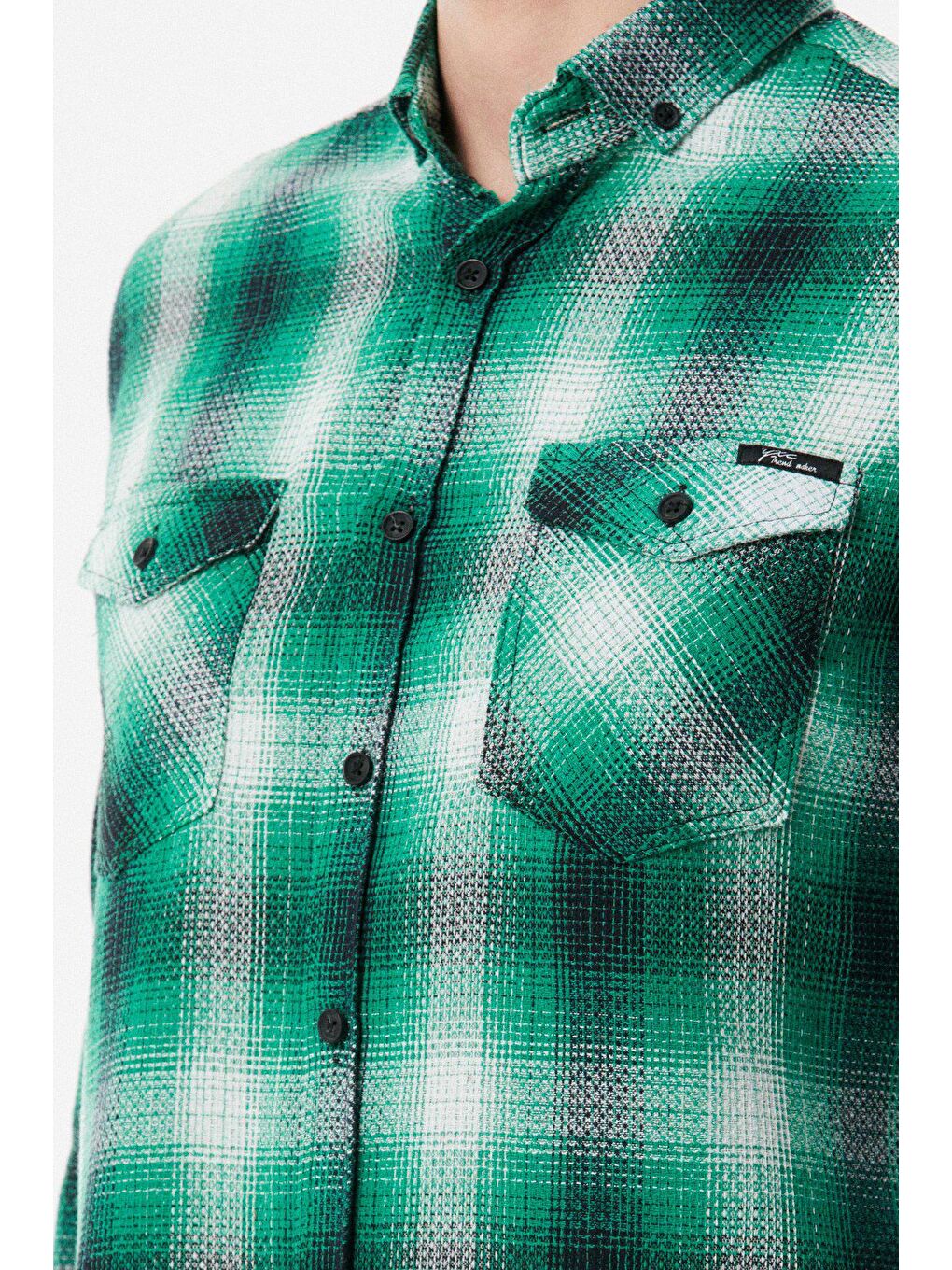 Yeşil Ekose Desenli Çift Cepli Gömlek-3