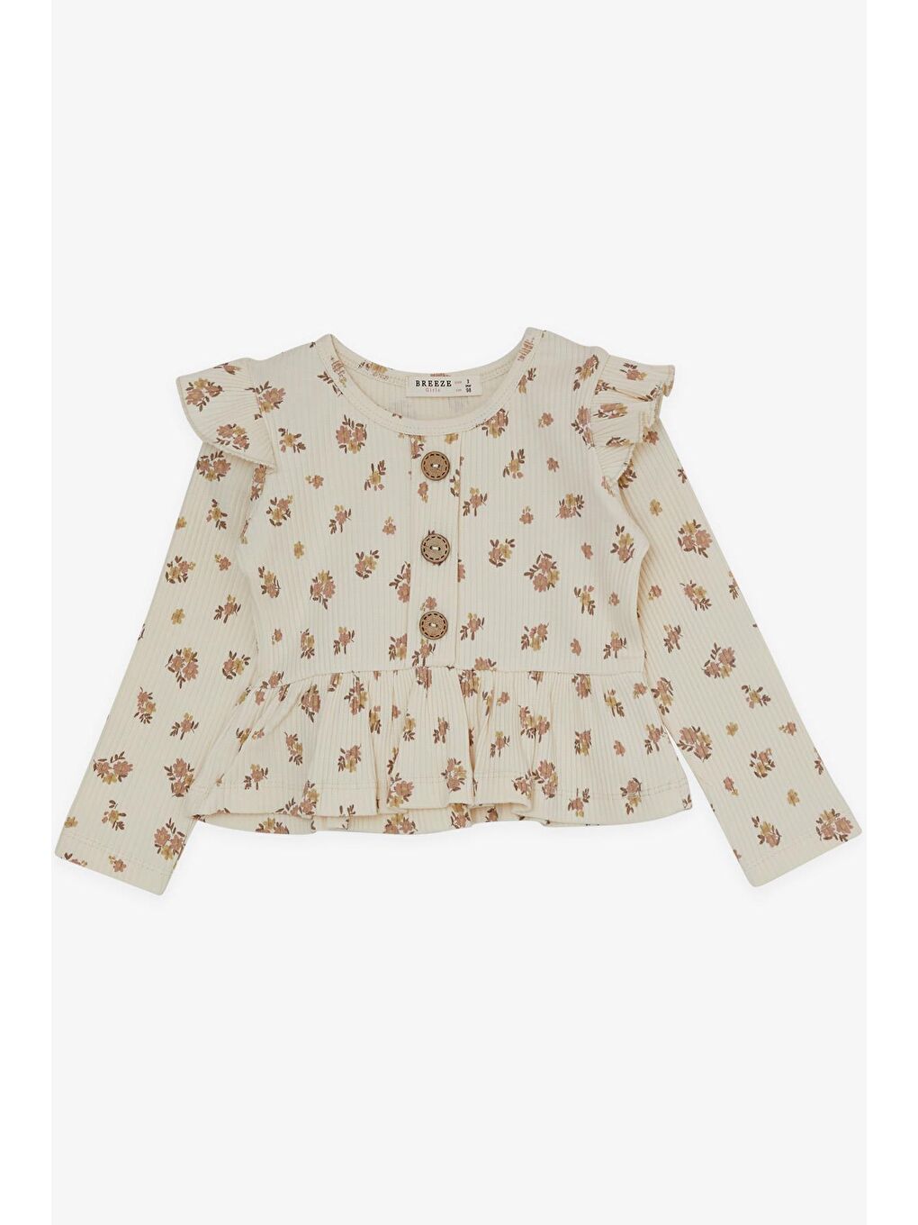 Ekru Kız Bebek Taytlı Takım Çiçekli Düğme Aksesuarlı Krem (2-6 Yaş)-2