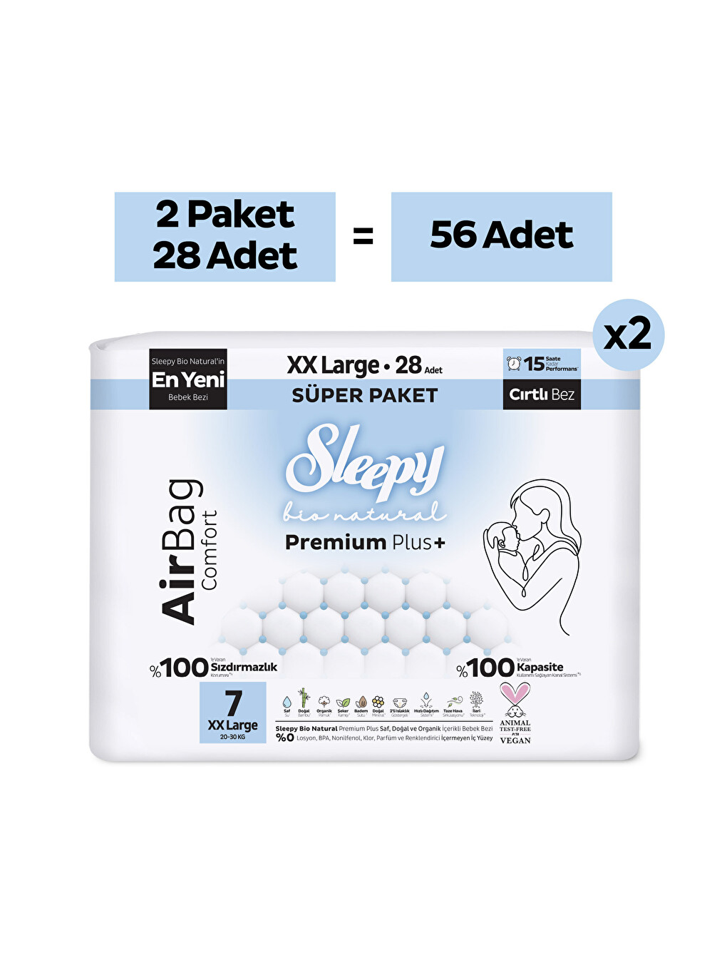 Bio Natural Premium Plus Airbag Comfort Avantaj Paketi Bebek Bezi 7 Numara Xxlarge 56 Adet-1