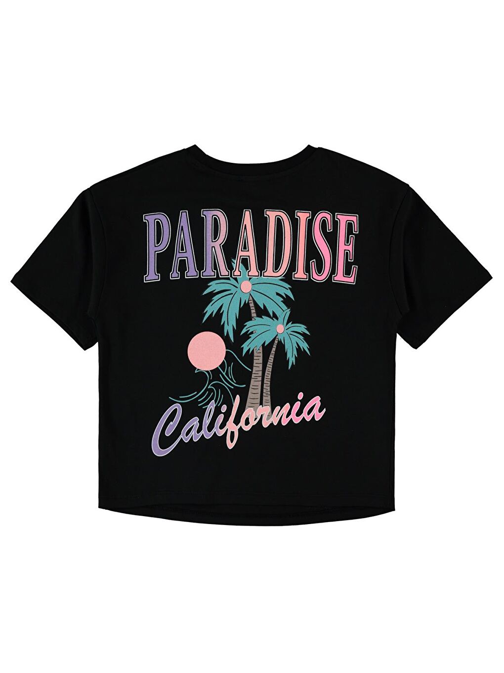 Girls Palmiye Baskılı 10-13 Yaş Tişört - Siyah 13-14 Yaş-1