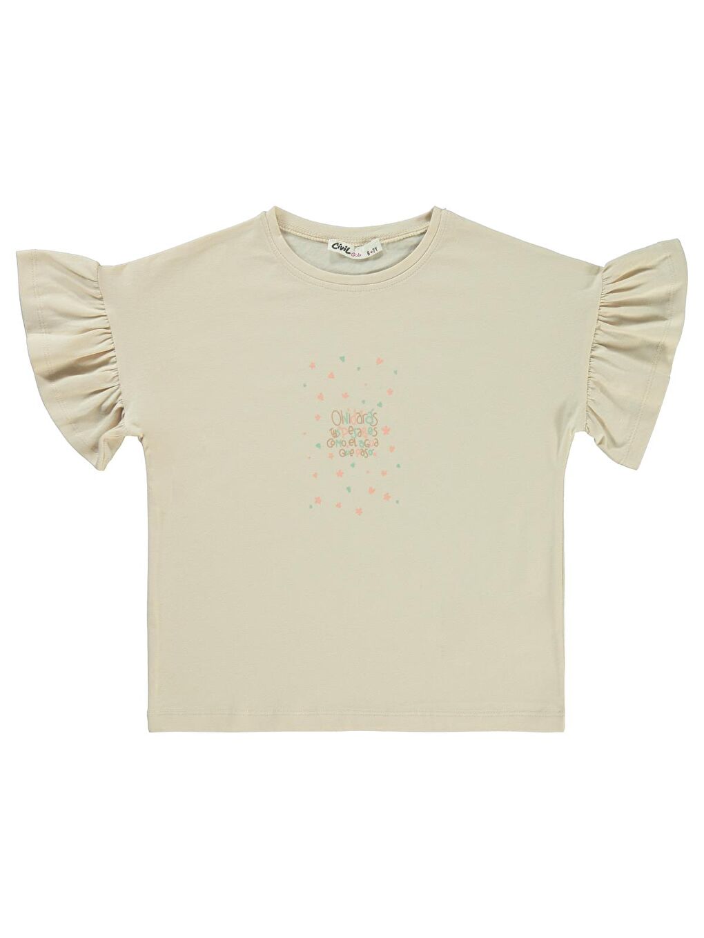 Girls Valon Kol 6-9 Yaş Tişört - Bej 8-9 Yaş