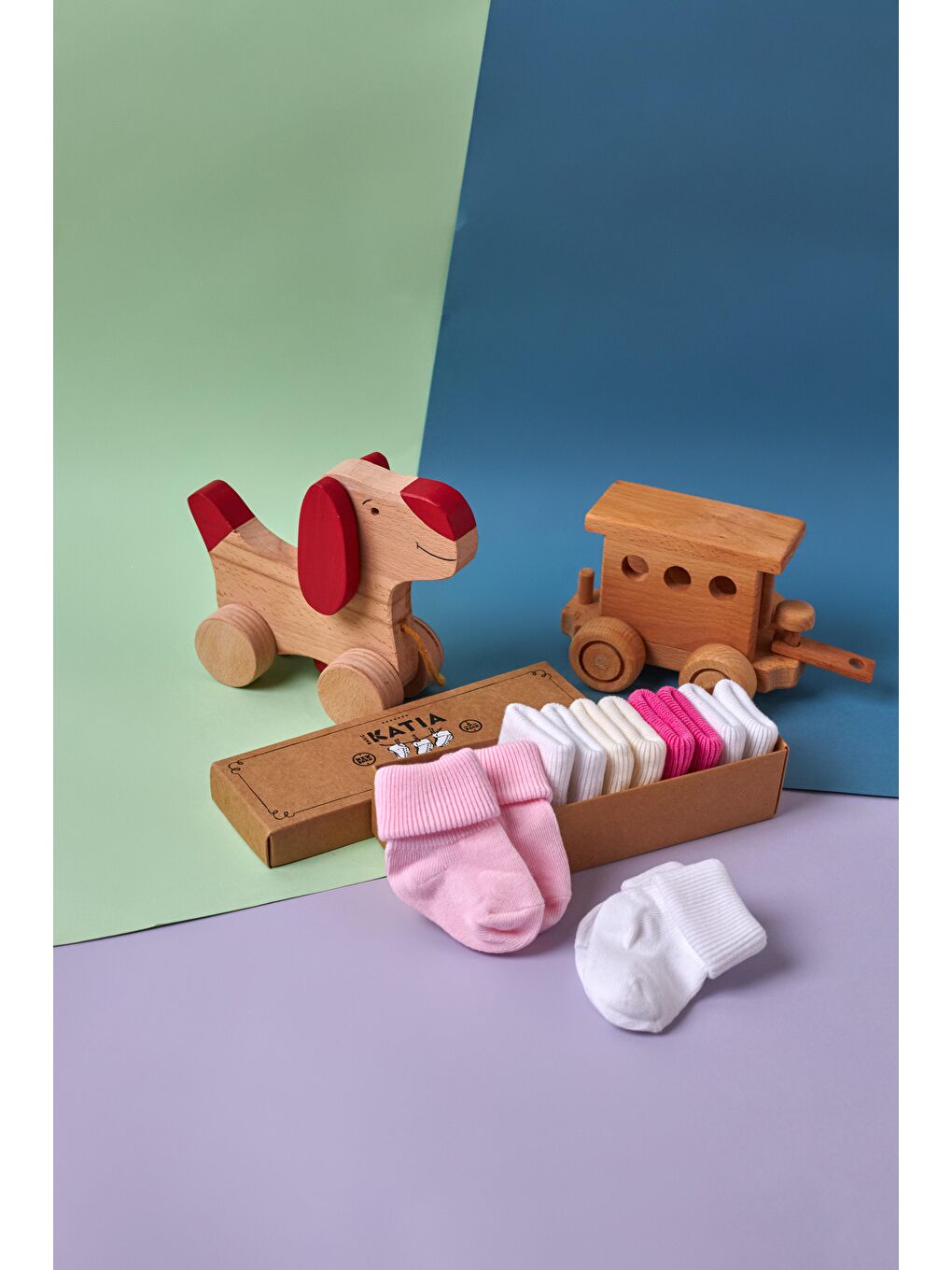 Katia And Bony 5'Li Paket Yenidoğan Organik Bebek Çorap Pembe/Beyaz - 1