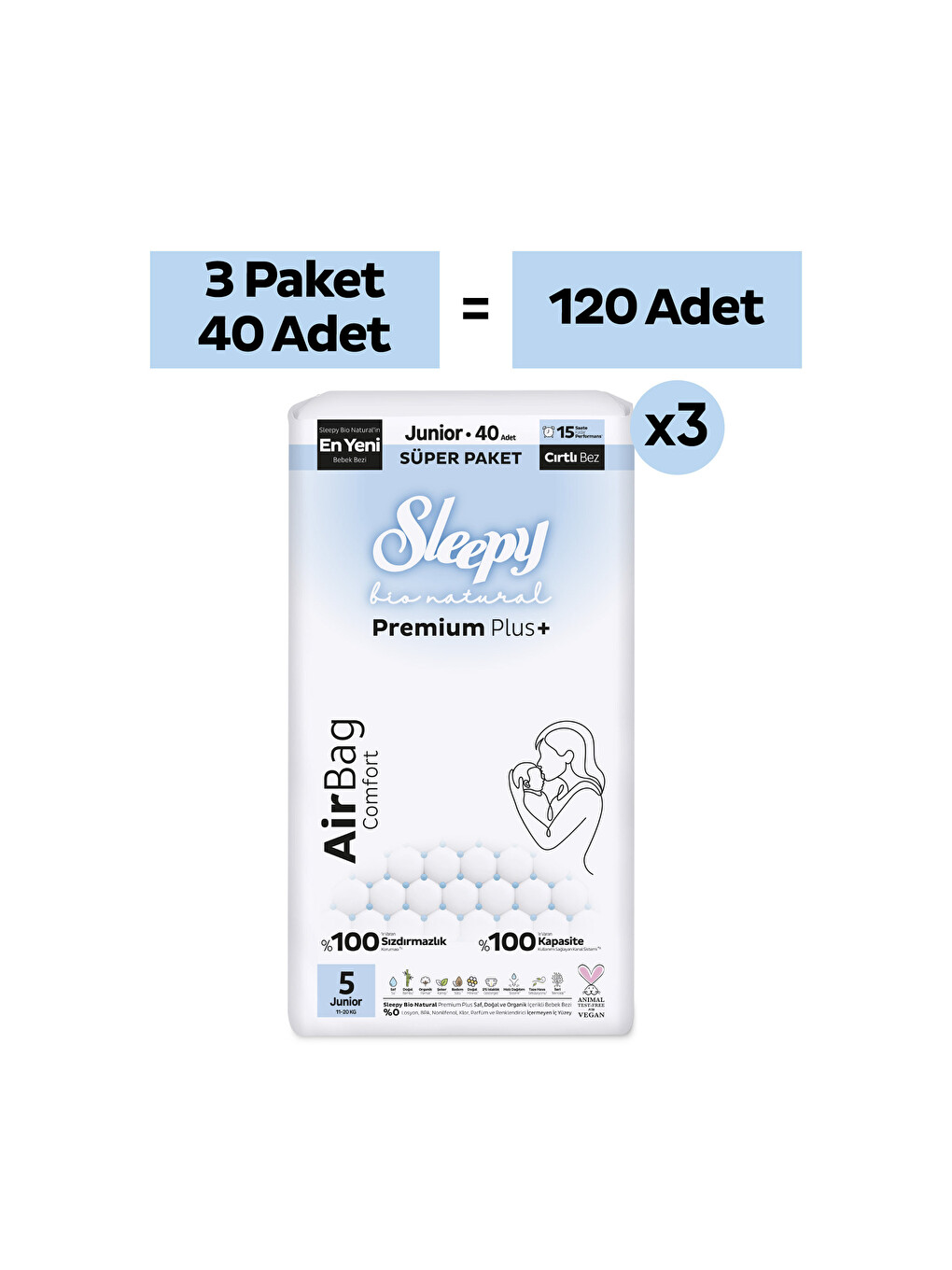 Bio Natural Premium Plus Airbag Comfort Mega Paket Bebek Bezi 5 Numara Junior 120 Adet-1