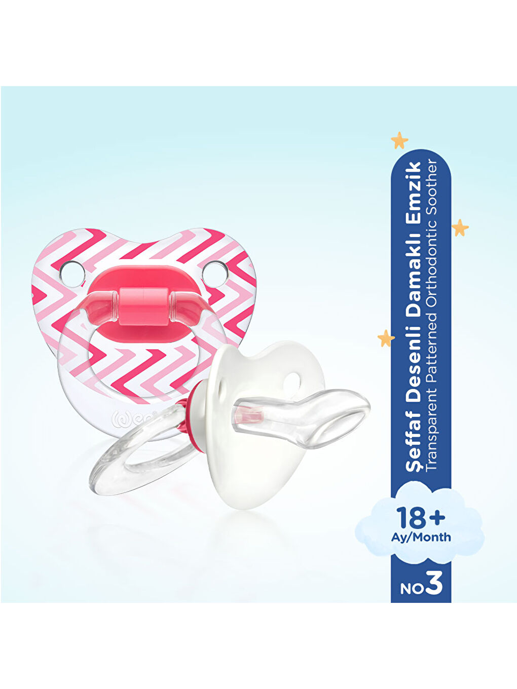 Şeffaf Desenli Damaklı Emzik No:3 - PEMBE-1