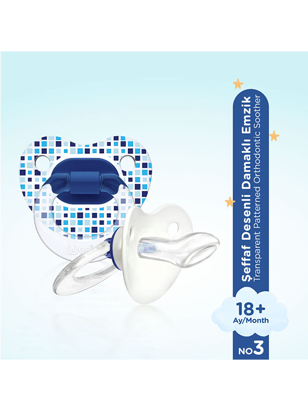 Şeffaf Desenli Damaklı Emzik No:3 - MAVİ-1