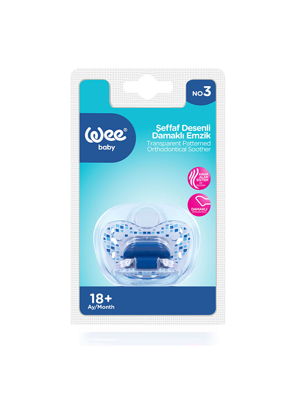 Şeffaf Desenli Damaklı Emzik No:3 - MAVİ-3
