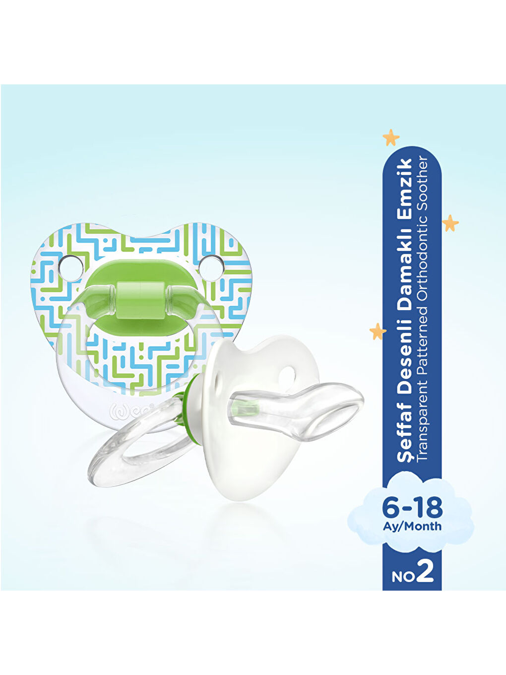 Şeffaf Desenli Damaklı Emzik No:2 - YEŞİL-1