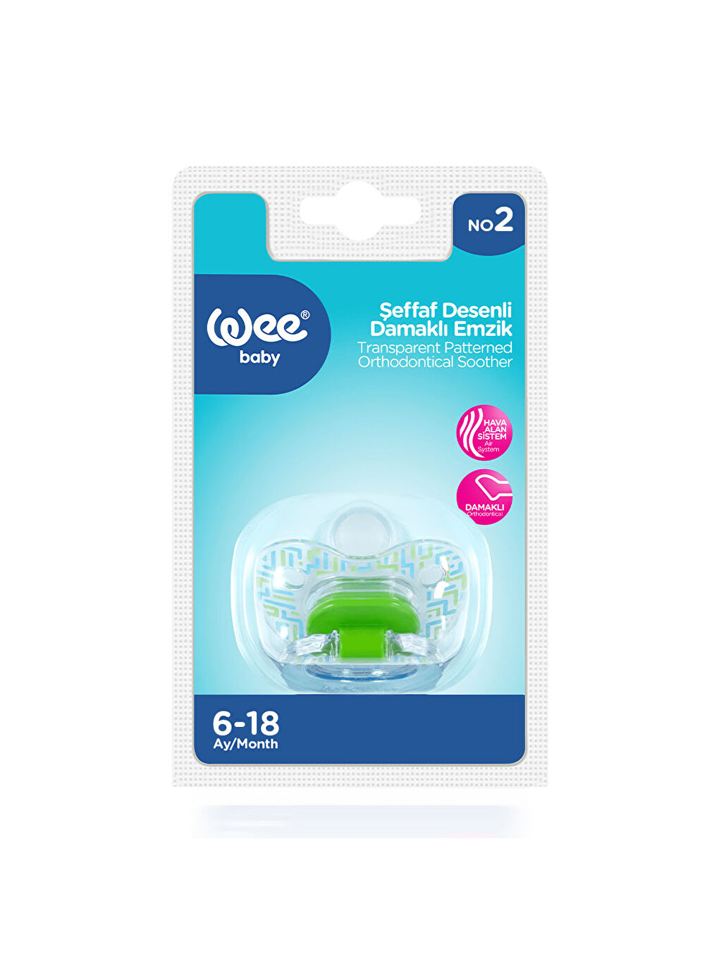 Şeffaf Desenli Damaklı Emzik No:2 - YEŞİL-3