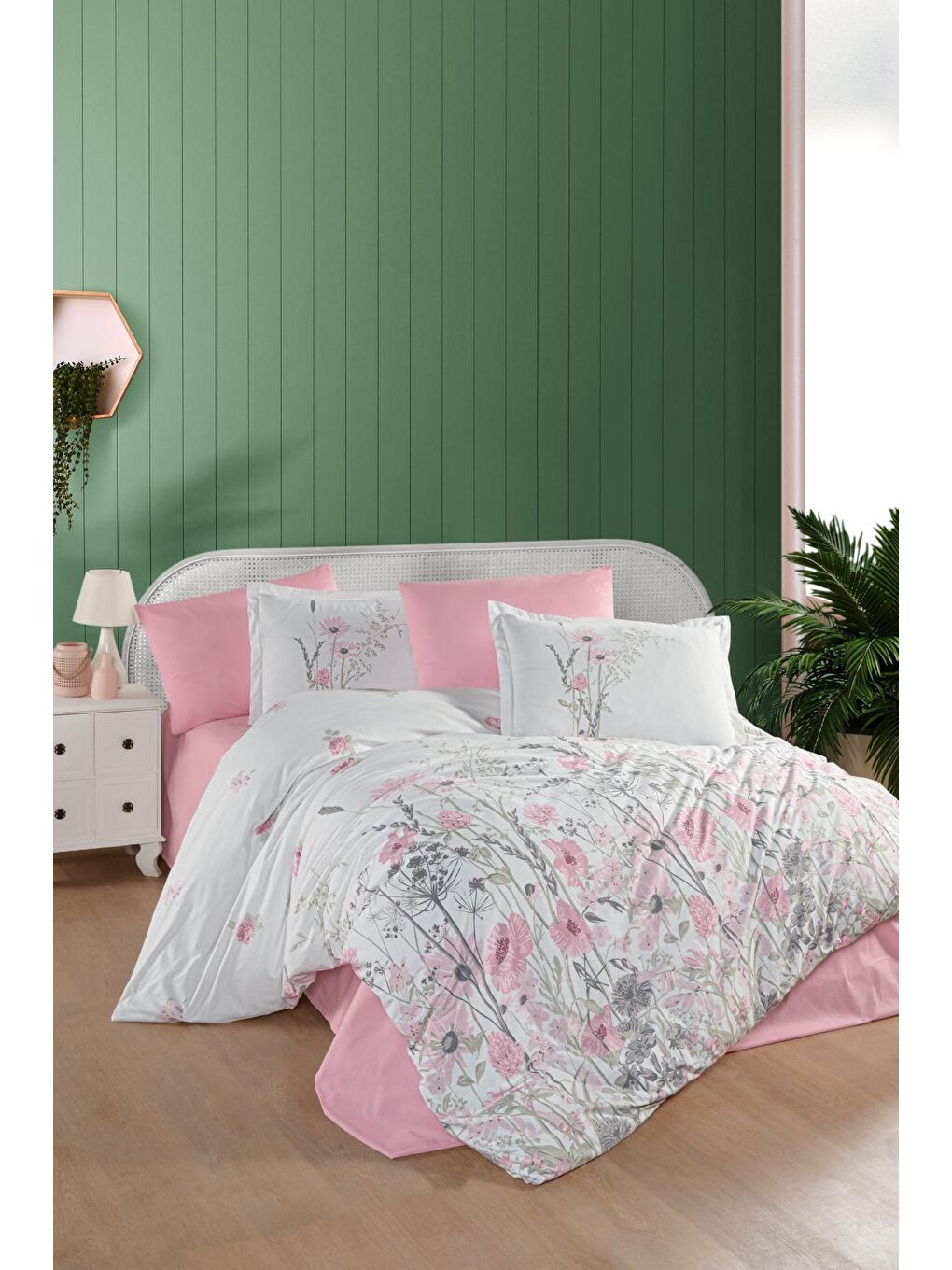 Pembe %100 Pamuk Nevresim Takımı Çift Kişilik-1