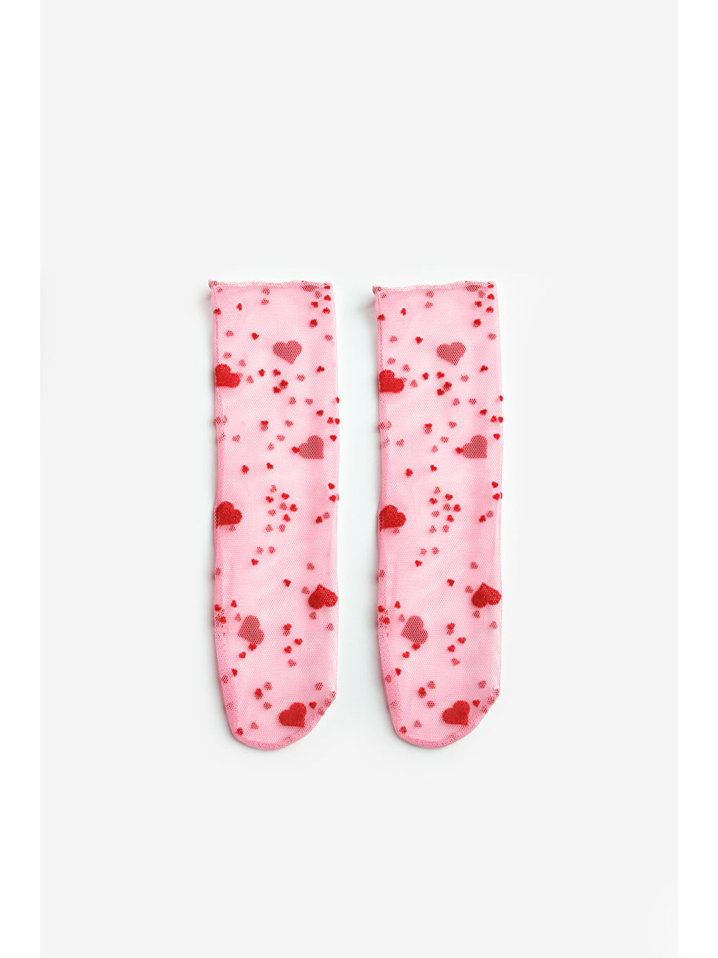 Pembe Flok Kalp Baskılı Kız Çocuk Tül Çorap