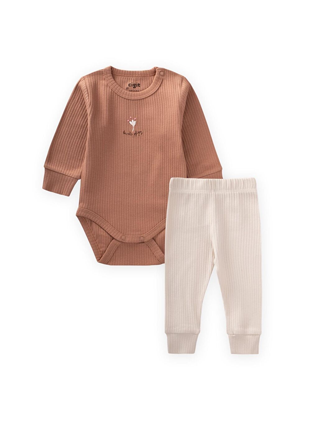 Kahverengi Nakışlı Mevsimlik Zıbın Takım 0-3 Yaş A Kahve