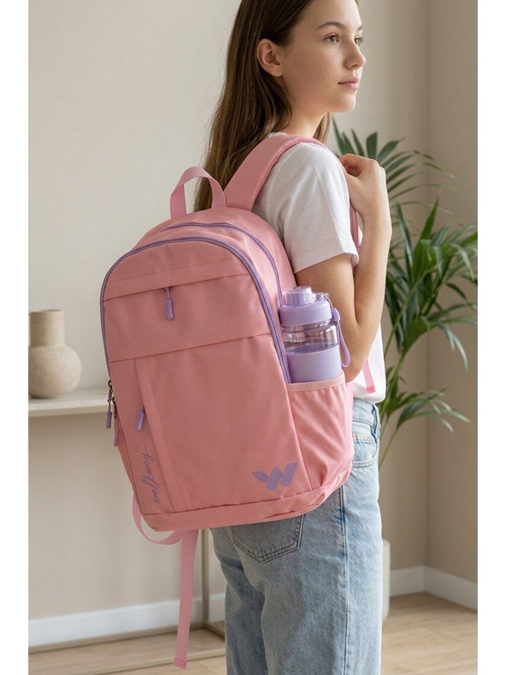 Pembe-lila Çok Bölmeli Okul Seyahat Laptop Sırt Çantası Combat-2