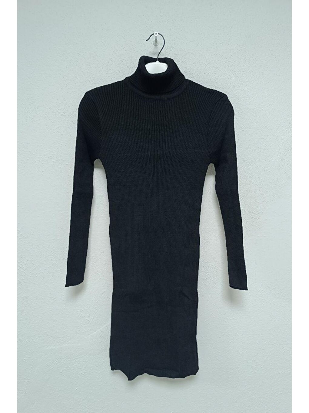 Kadın Siyah Balıkçı Yaka Fitilli Slim Elbise-1