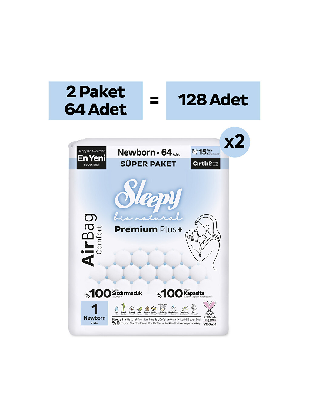 Bio Natural Premium Plus Airbag Comfort Avantaj Paketi Bebek Bezi 1 Numara Newborn 128 Adet-1