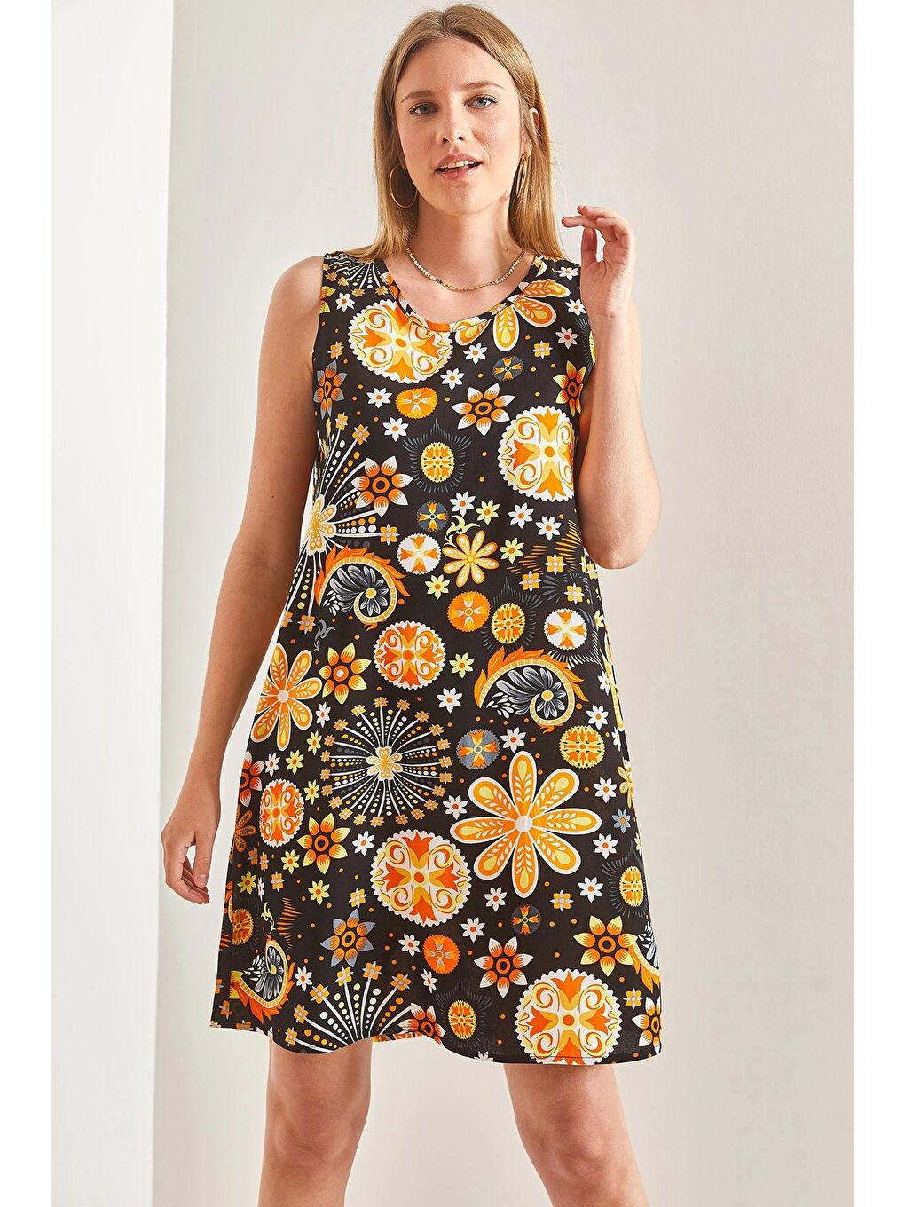 Turuncu Kadın Multi Desenli Elbise-2