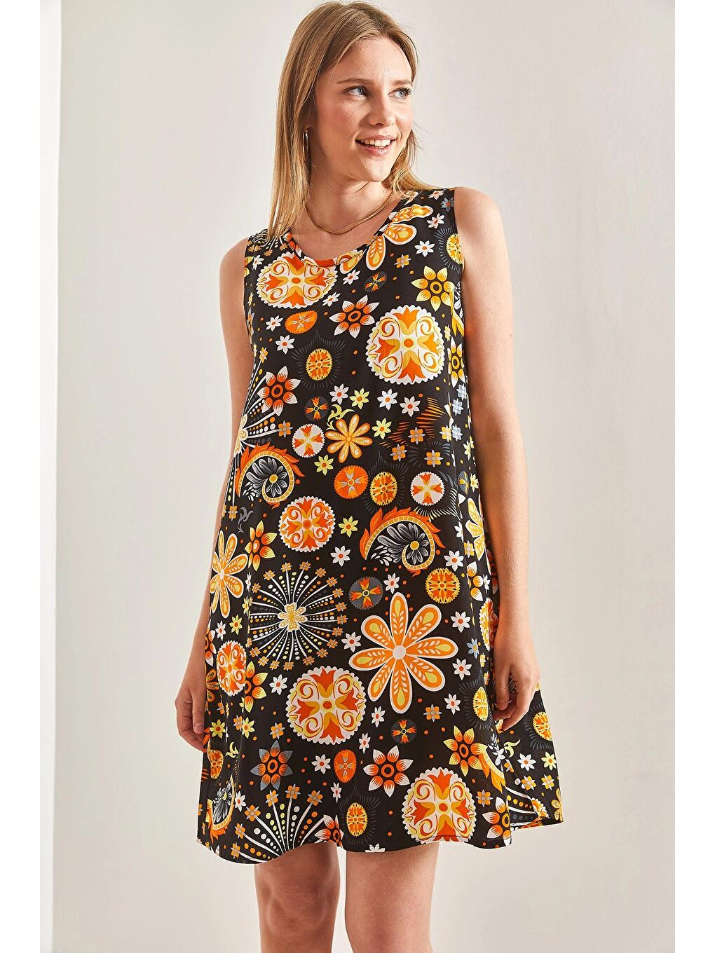 Turuncu Kadın Multi Desenli Elbise-4