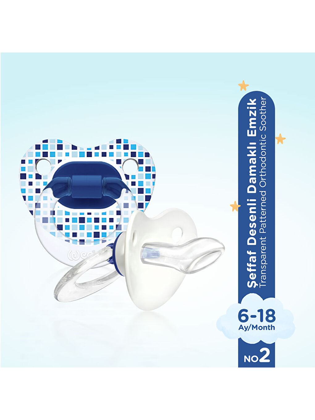 Şeffaf Desenli Damaklı Emzik No:2 - MAVİ-1