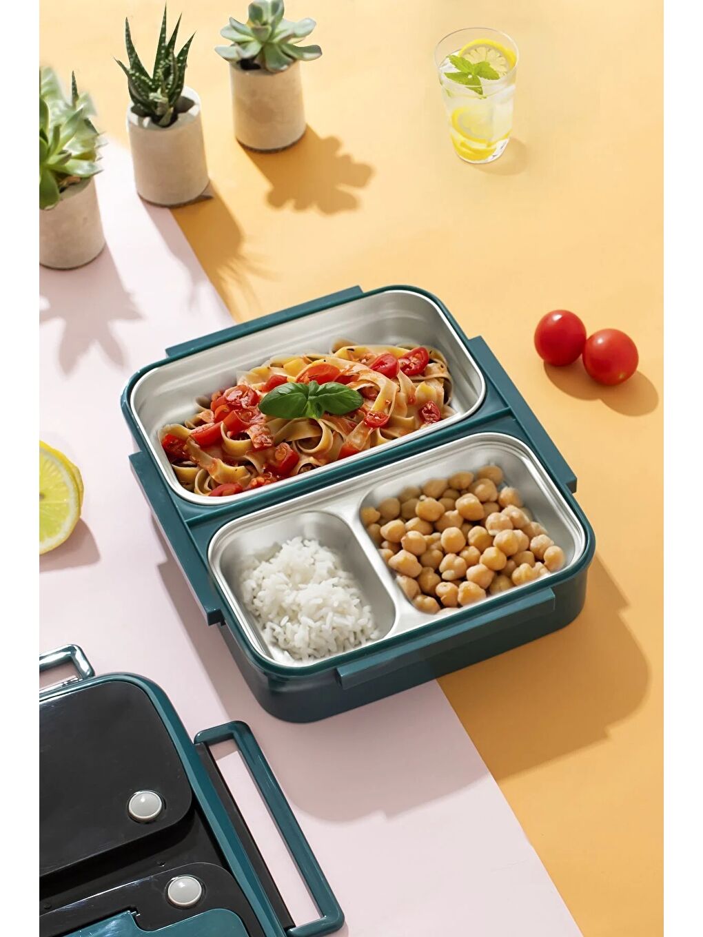 Ckr Çelik Isı Yalıtımlı 3 Bölmeli Yemek Termosu Beslenme Kutusu Lunchbox Sefer Tası - Yeşil