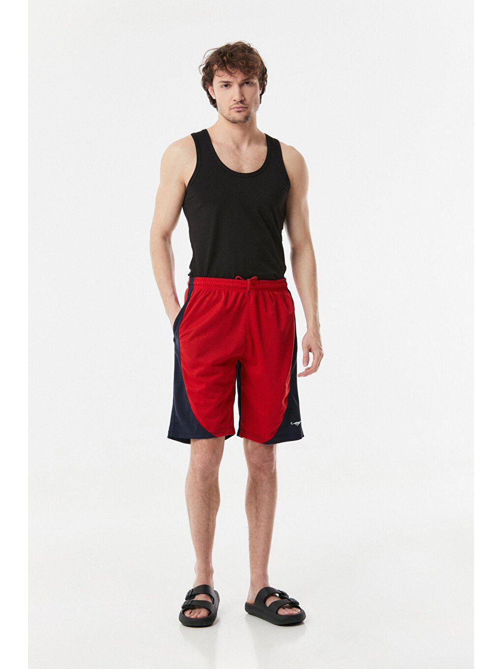 Kırmızı Renk Bloklu Beli Bağlamalı Şort-1