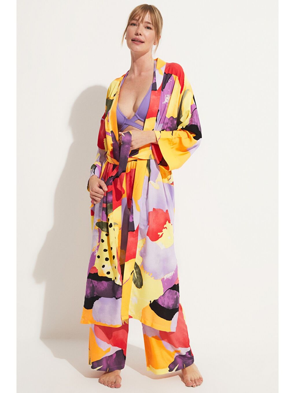 Fuşya Desenli Kimono Takım