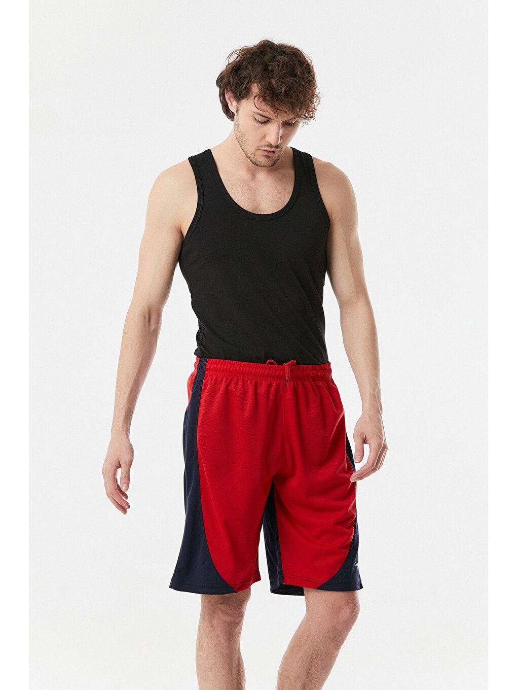 Kırmızı Renk Bloklu Beli Bağlamalı Şort-2