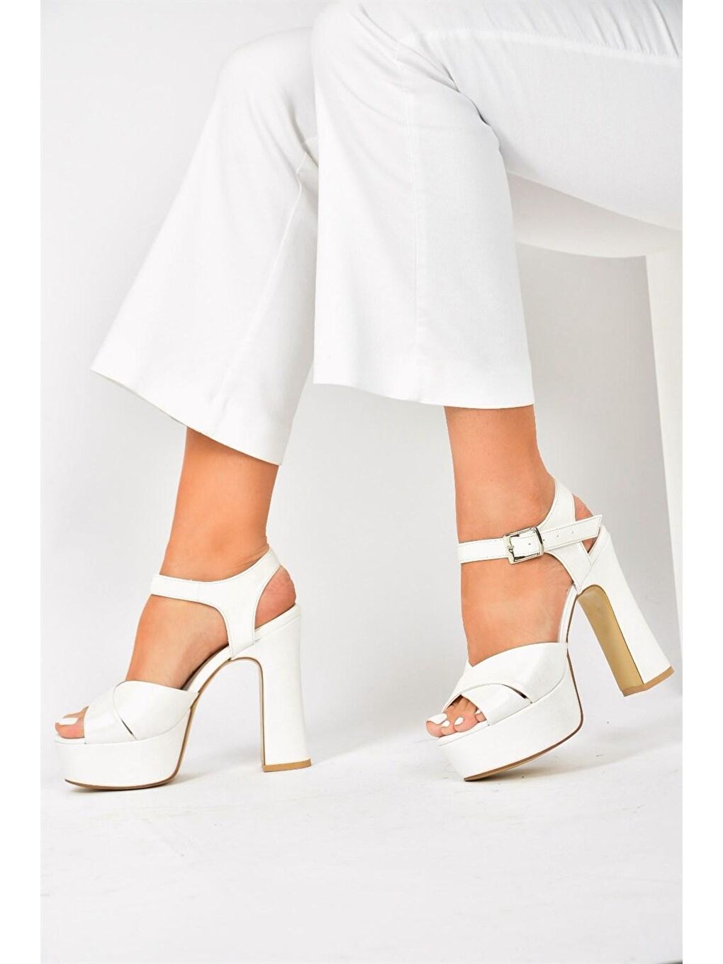 Ekru Sedef Platform Topuklu Kadın Abiye Ayakkabı M348202409-1