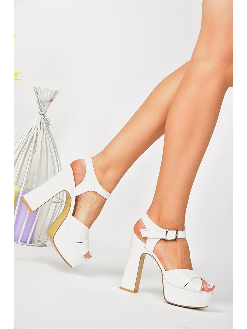 Ekru Sedef Platform Topuklu Kadın Abiye Ayakkabı M348202409-3