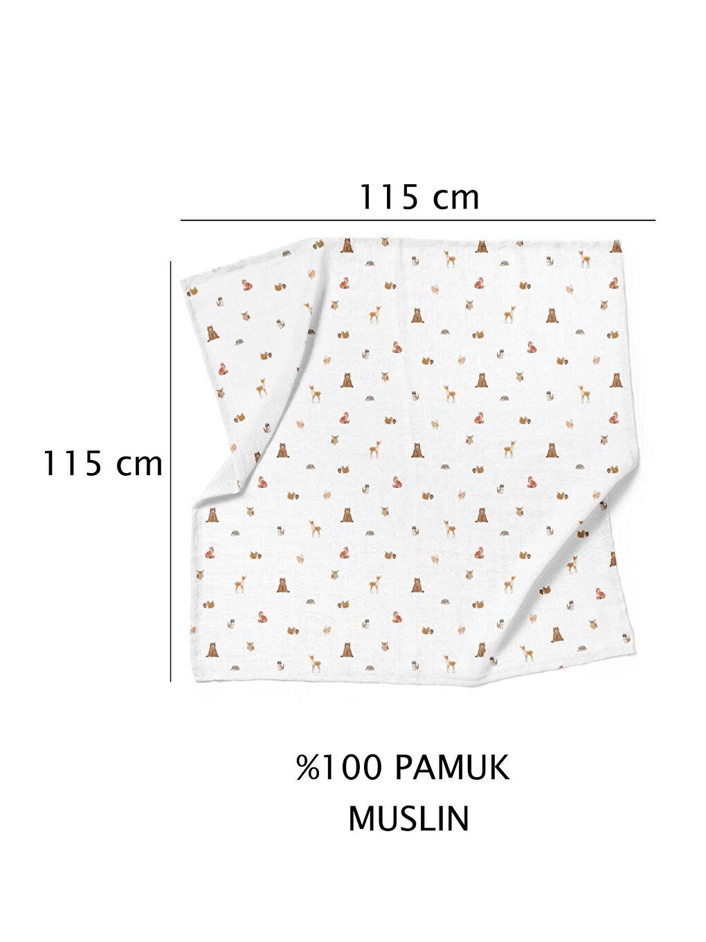 Casadora Baby Beyaz Forest Amigos %100 Pamuk Müslin Örtü - 115x115 cm - 2