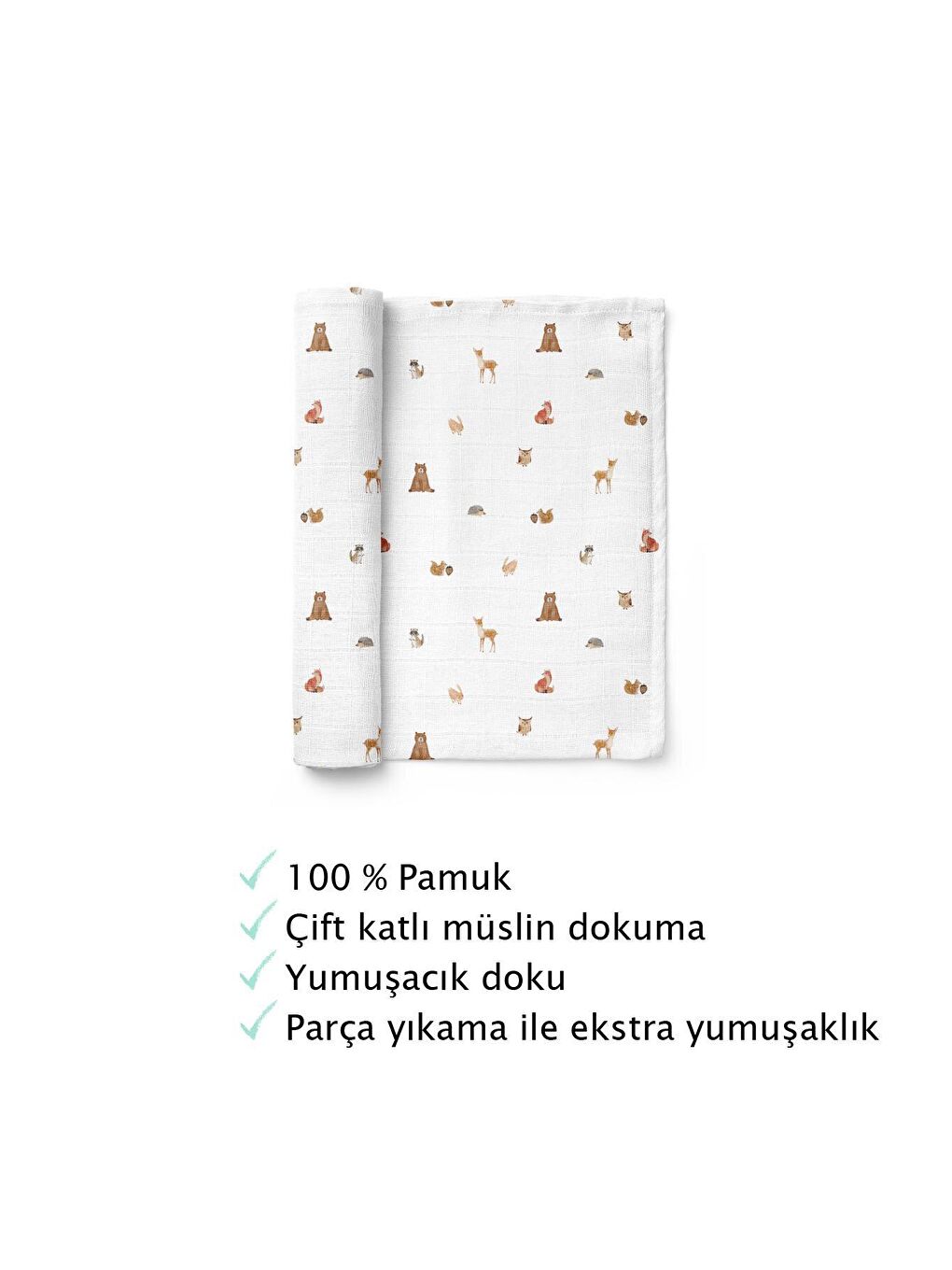 Casadora Baby Beyaz Forest Amigos %100 Pamuk Müslin Örtü - 115x115 cm - 3