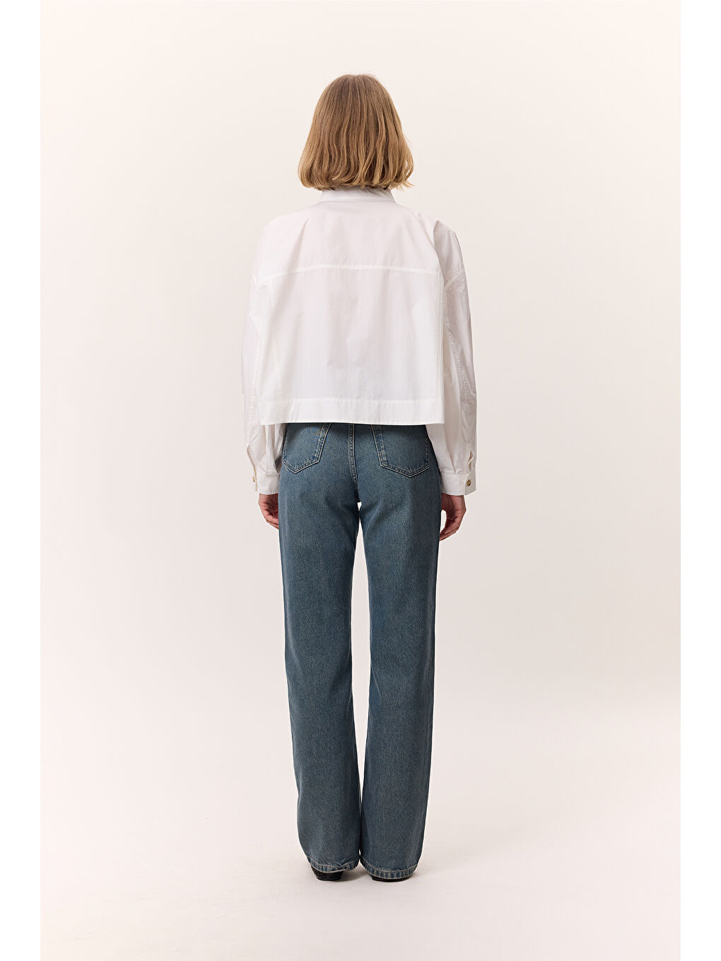 Geniş Cep Detaylı Kısa Gömlek Ekru-5