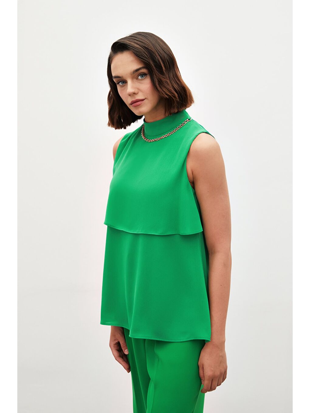 SATEEN Aksesuar Detaylı Volanlı Bluz - Yeşil - 4