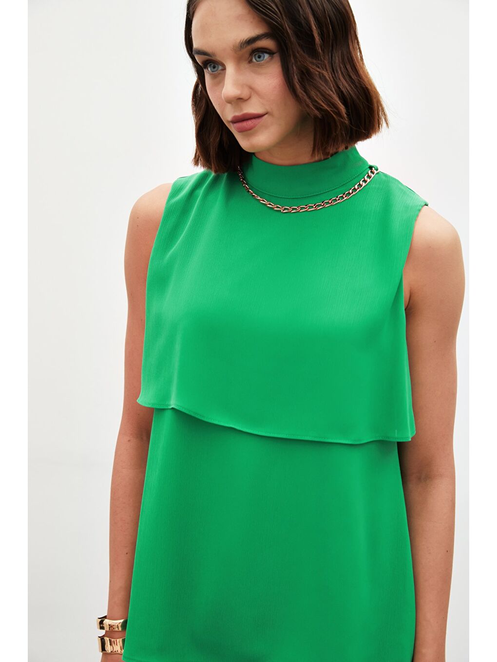SATEEN Aksesuar Detaylı Volanlı Bluz - Yeşil - 6