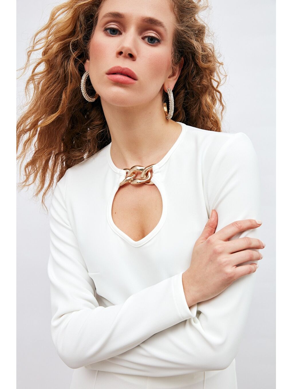 Zincir Detaylı Bluz - Ekru-2