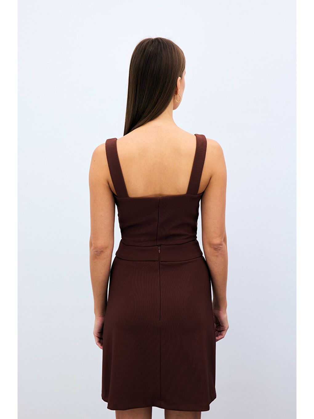 Kahverengi Kare Yaka Crop Bluz - Kahve-4