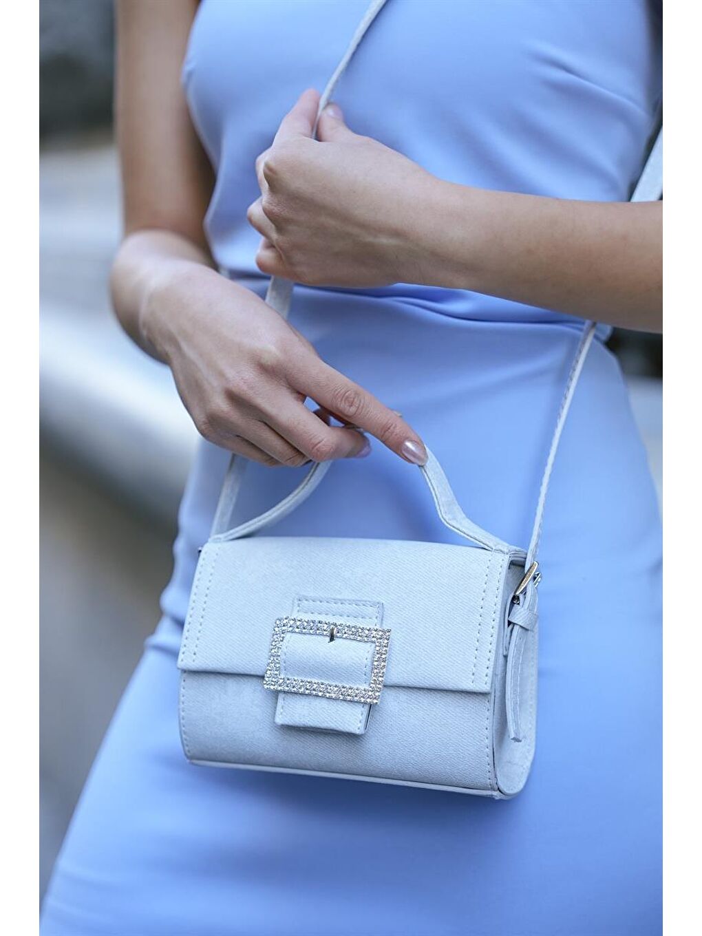 Uzun Saplı Jean Trend Çanta Açık Gri-1