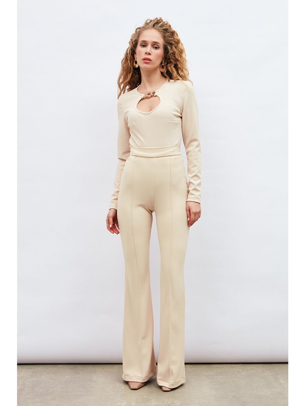 Zincir Detaylı Bluz - Bej-6