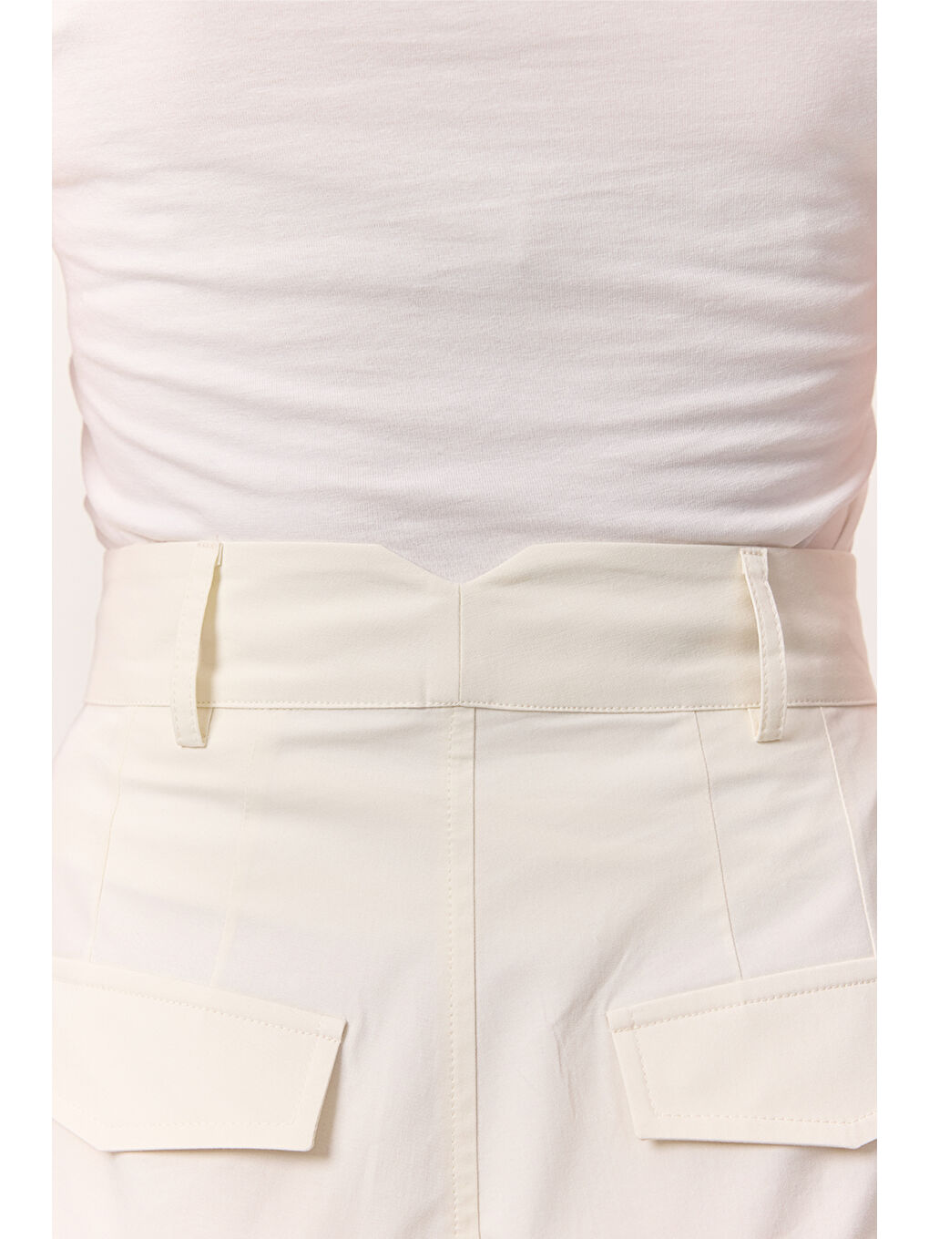 Pileli Gabardin Pantolon Ekru-5