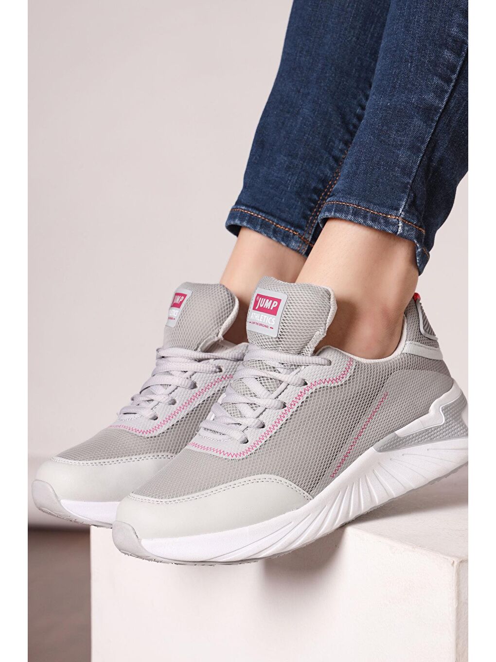 27346 Gri - Pembe Kadın Sneaker Günlük Spor Ayakkabı-1