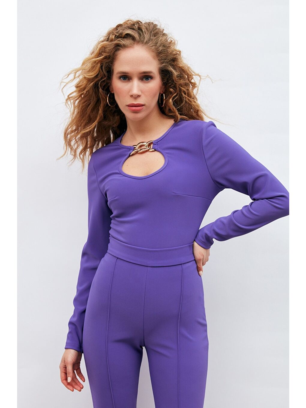 Zincir Detaylı Bluz - Mor-3