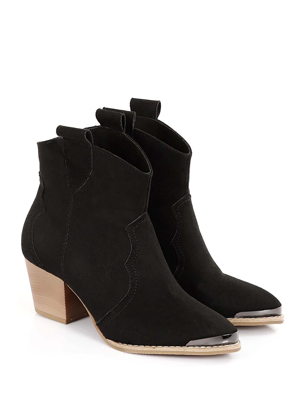 Siyah Sivri Burun Topuklu Western Kovboy Kadın Günlük Bot 32133-1