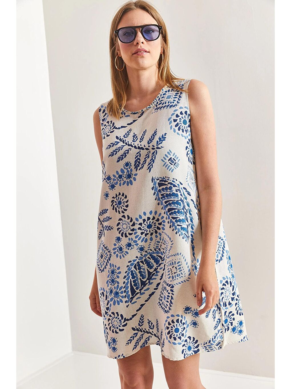 Mavi Kadın Multi Çiçek Desenli Keten Elbise-1