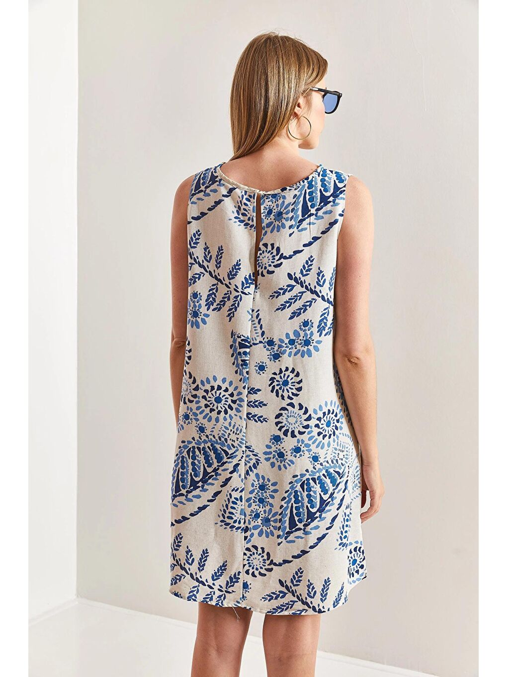 Mavi Kadın Multi Çiçek Desenli Keten Elbise-3