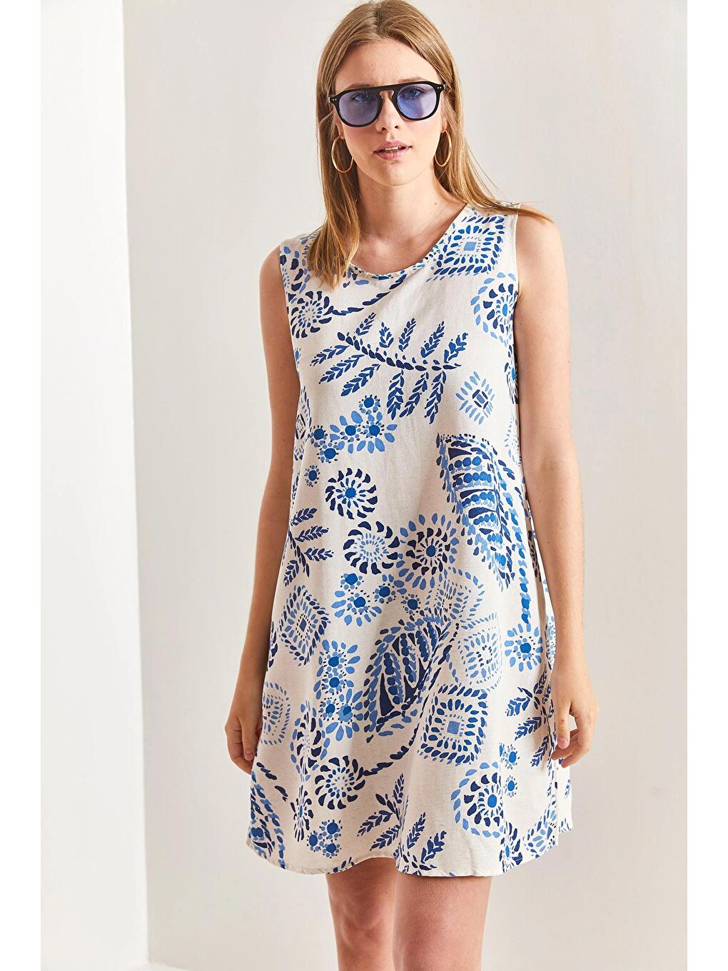 Mavi Kadın Multi Çiçek Desenli Keten Elbise-4