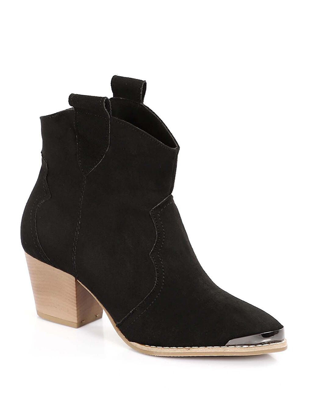 Siyah Sivri Burun Topuklu Western Kovboy Kadın Günlük Bot 32133-4