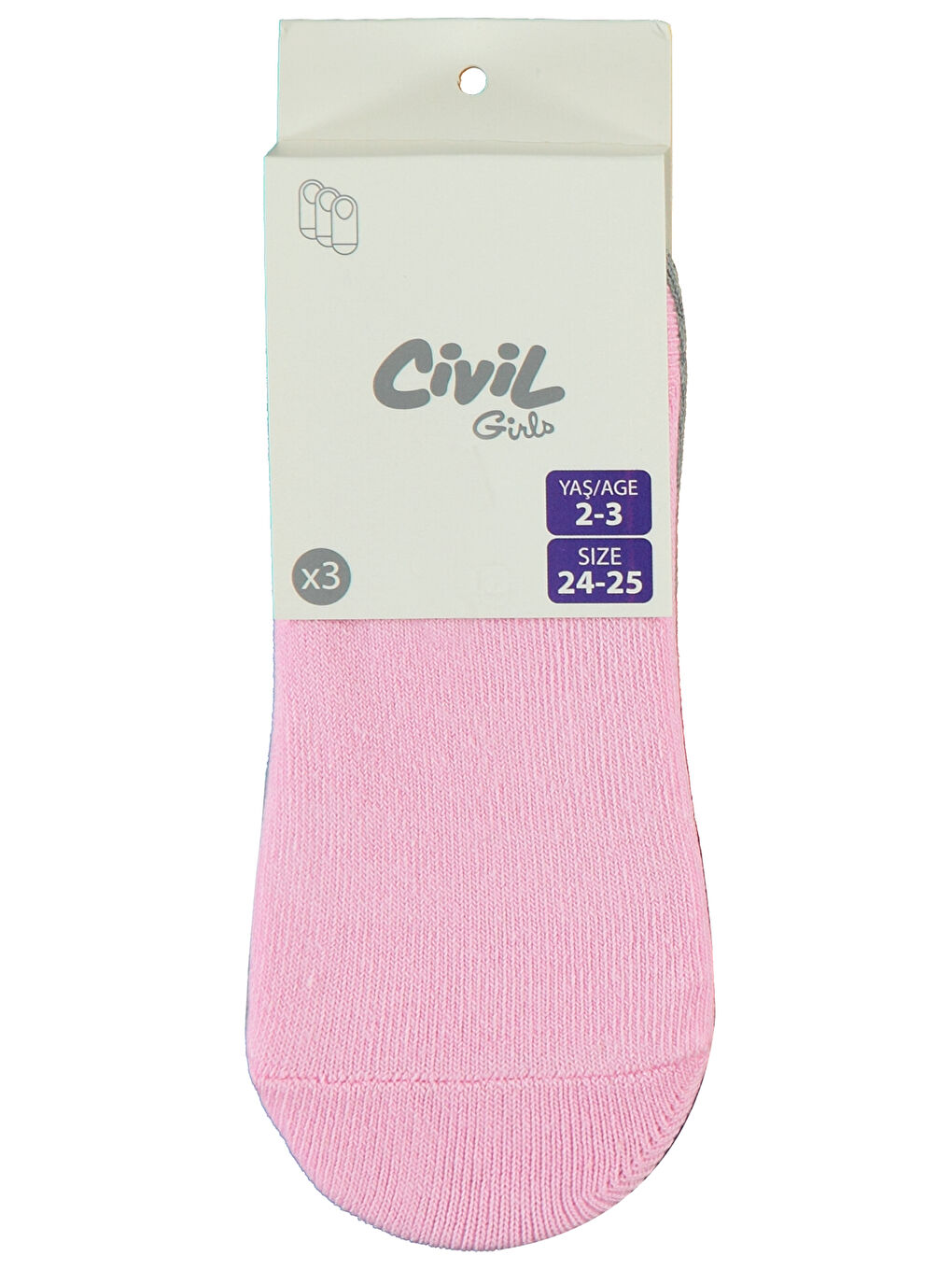 Girls Kız Çocuk 3'lü Babet Çorap 2-12 Yaş Pembe-4