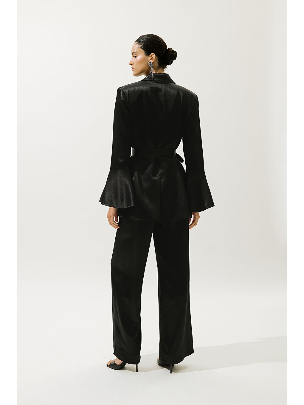 Geniş Paça Saten Abiye Pantolon Siyah-7