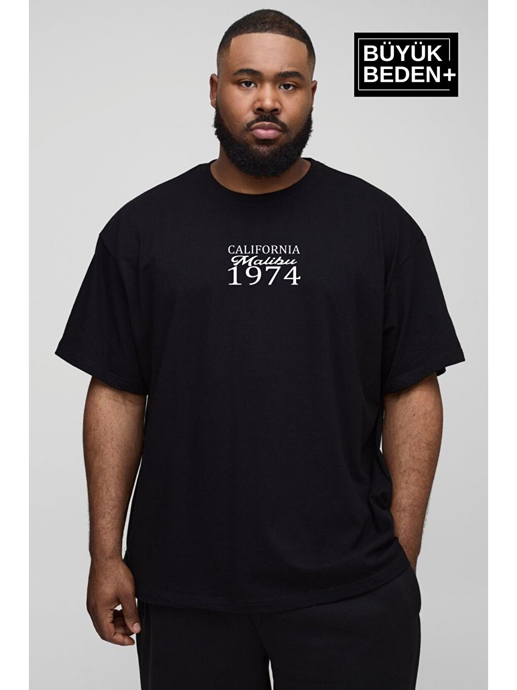 Siyah Erkek Büyük Beden California 1974 Baskılı 3xl-6xl Bisiklet Yaka Tişört Spr26tbs510-02
